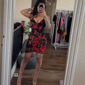 Windsor Black and Red Floral Mini Dress